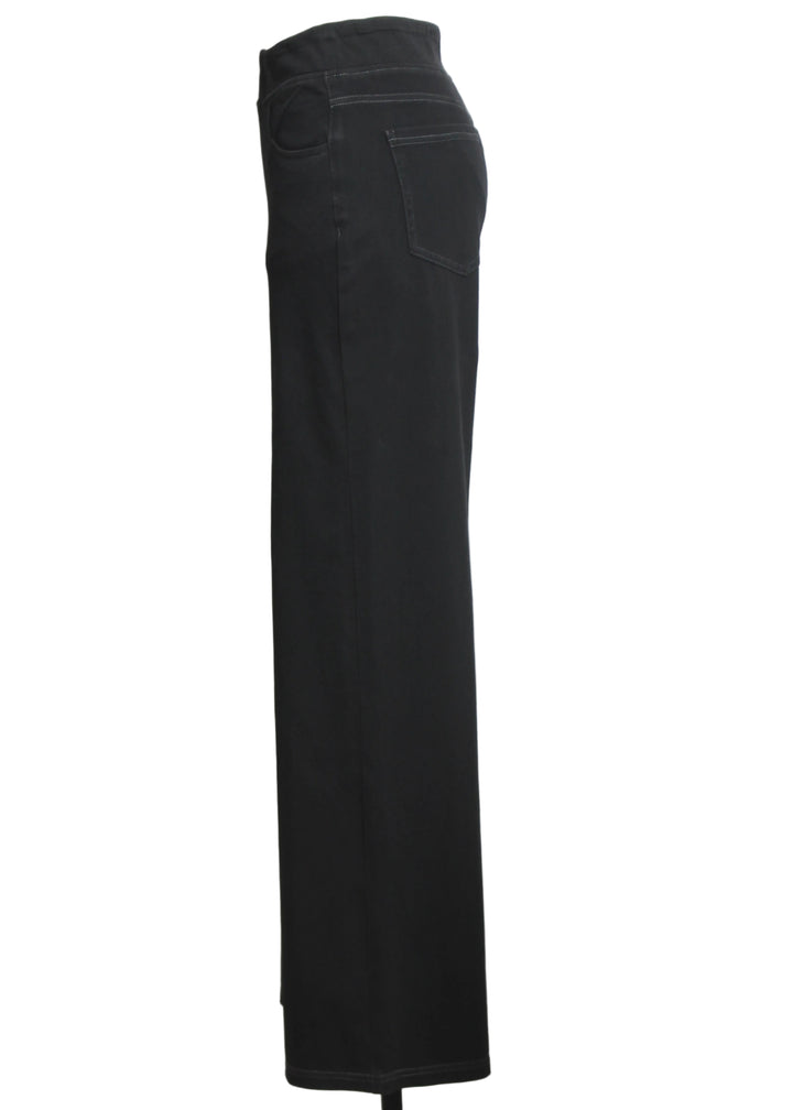side view of Black Denim Wide-Leg Stretch Pull-On Jean by Compli K 