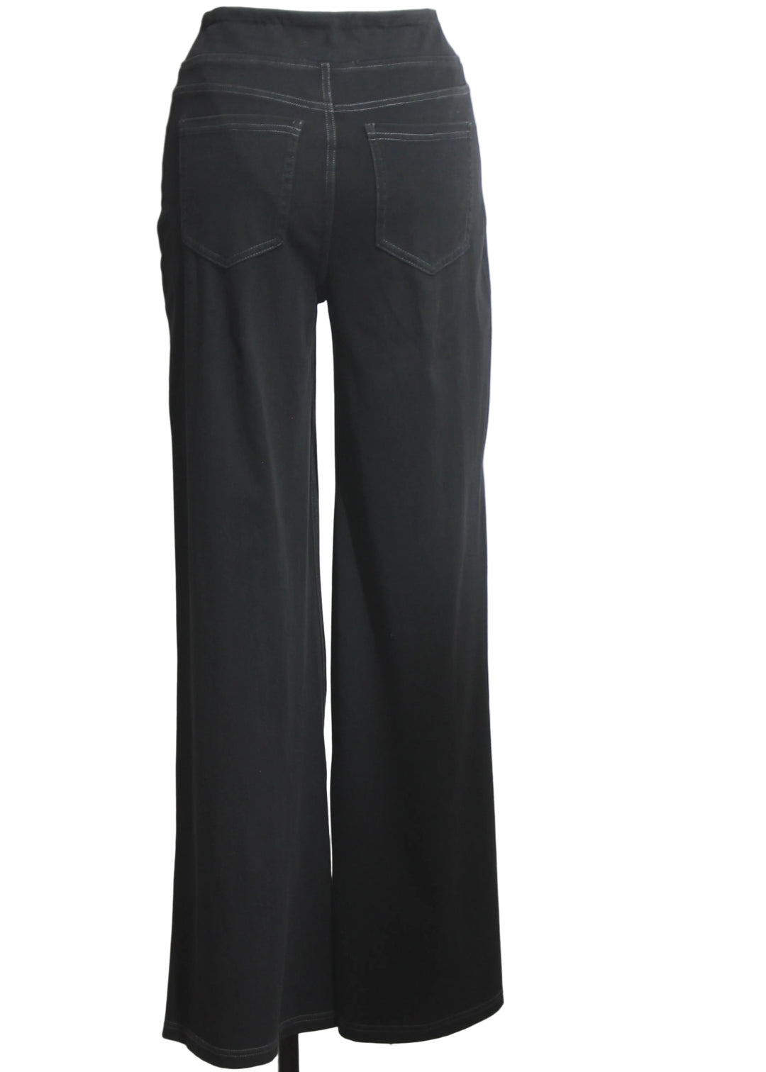 back view of Black Denim Wide-Leg Stretch Pull-On Jean by Compli K 