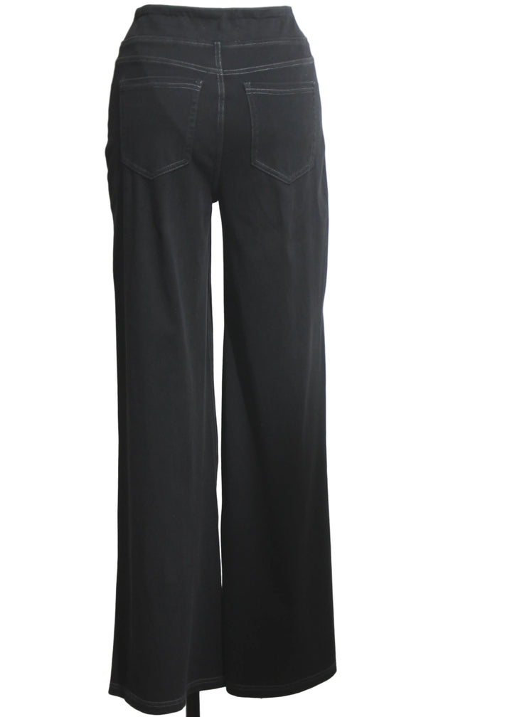 back view of Black Denim Wide-Leg Stretch Pull-On Jean by Compli K 