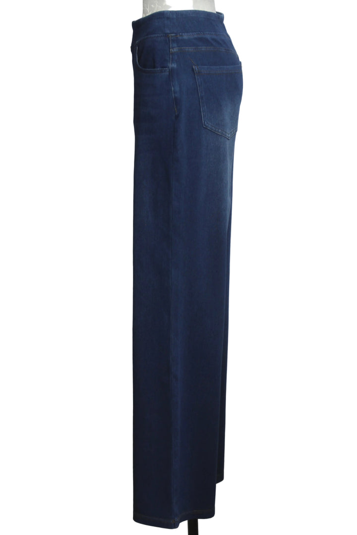side view of Blue Denim Wide-Leg Stretch Pull-On Jean by Compli K 