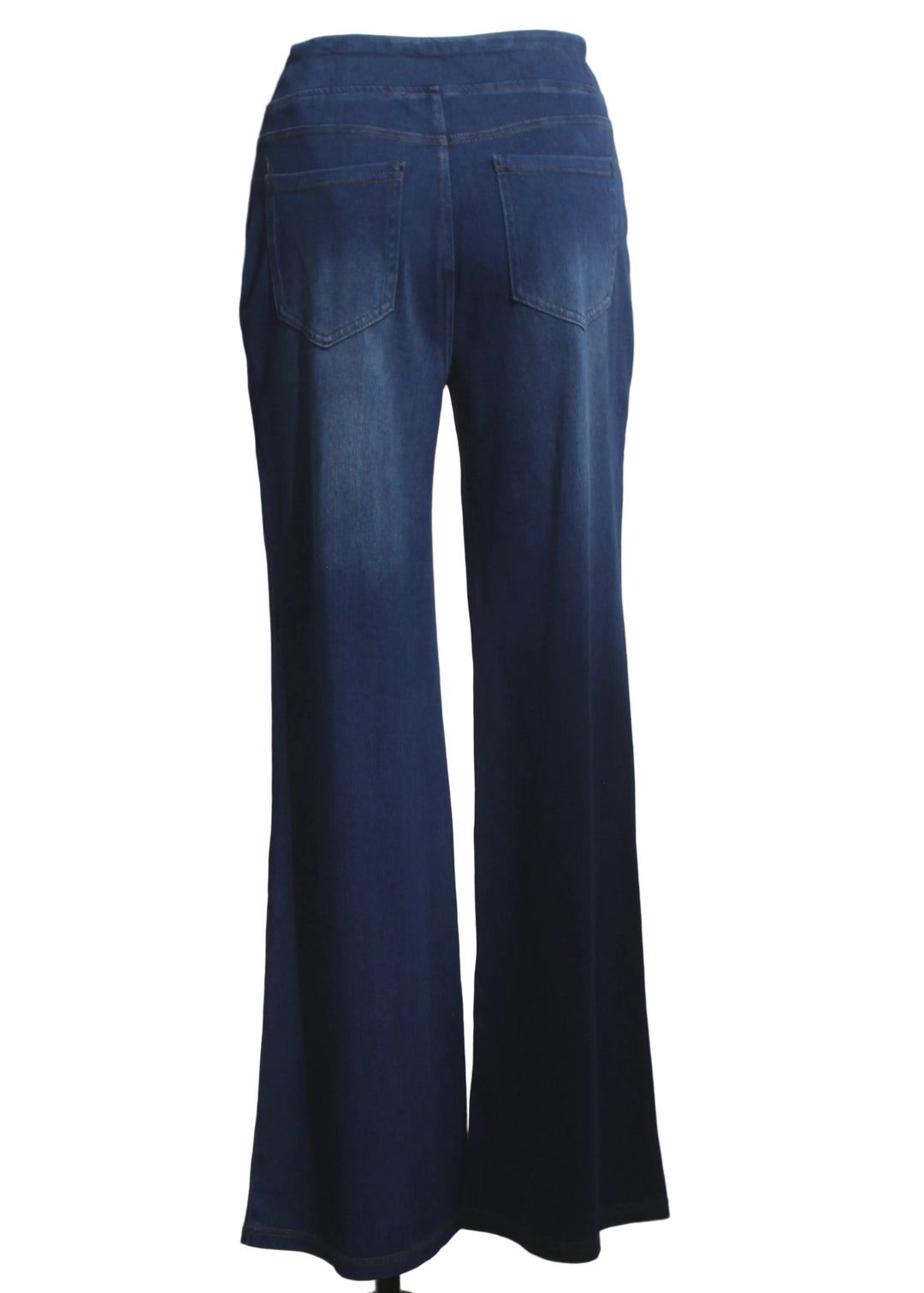 back view of Blue Denim Wide-Leg Stretch Pull-On Jean by Compli K 