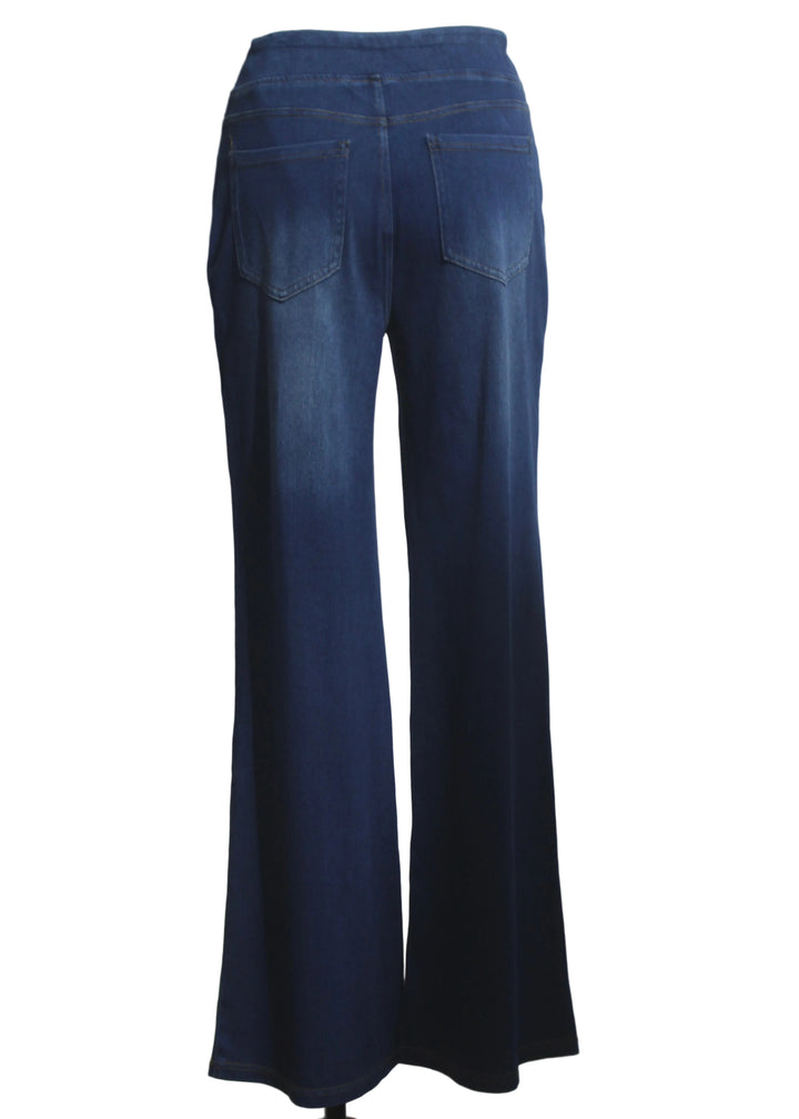 back view of Blue Denim Wide-Leg Stretch Pull-On Jean by Compli K 