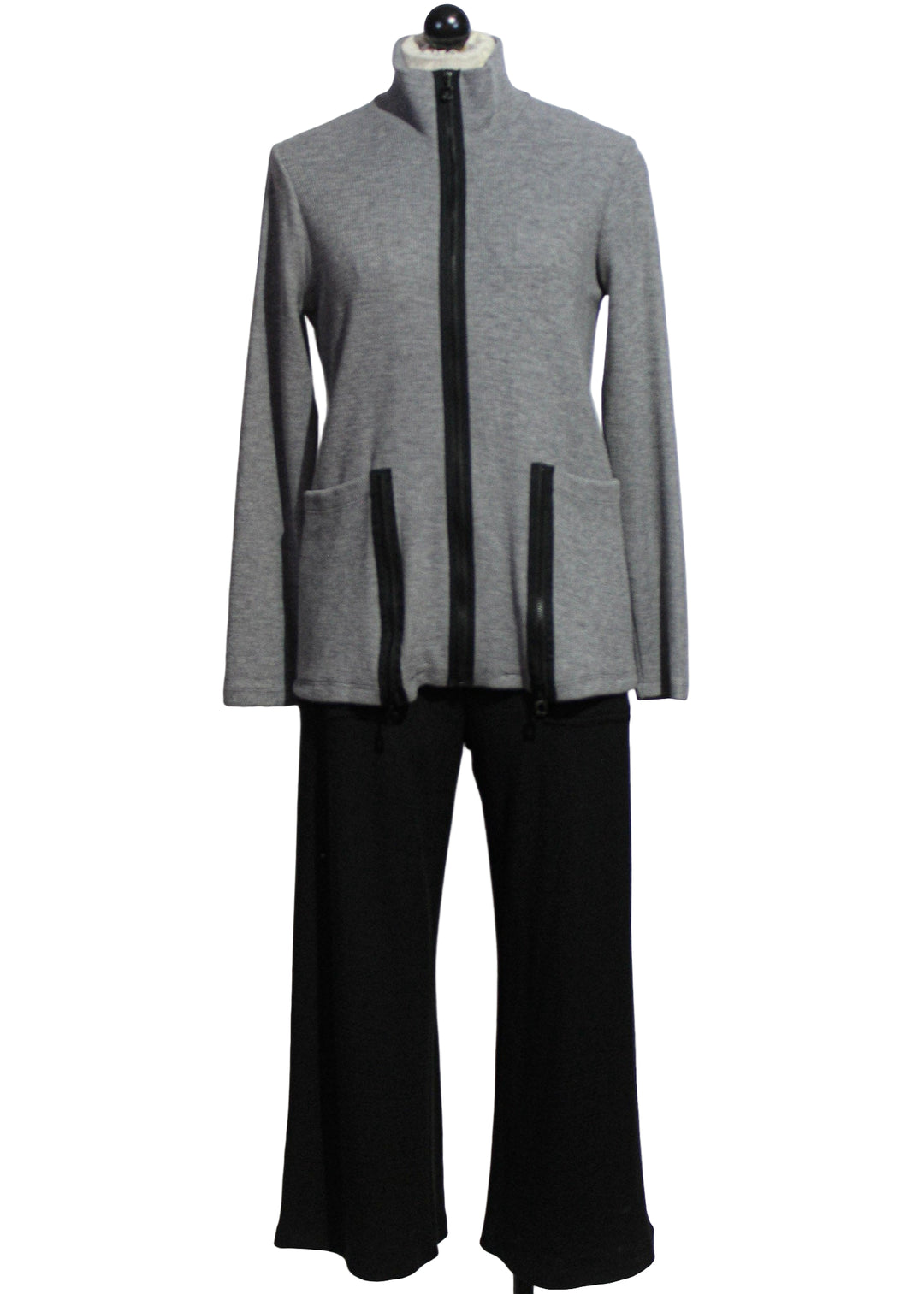  Grey Knit Jacket with Black Zipper by Compli K paired with the Cropped Knit Pull-On Pant by Compli K 