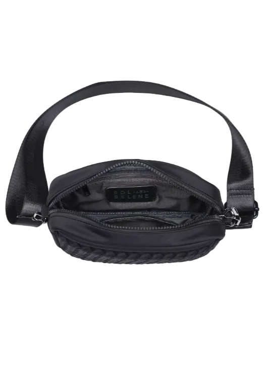 inside view of Black Inspiration Woven Neoprene Crossbody by Sol and Solene 