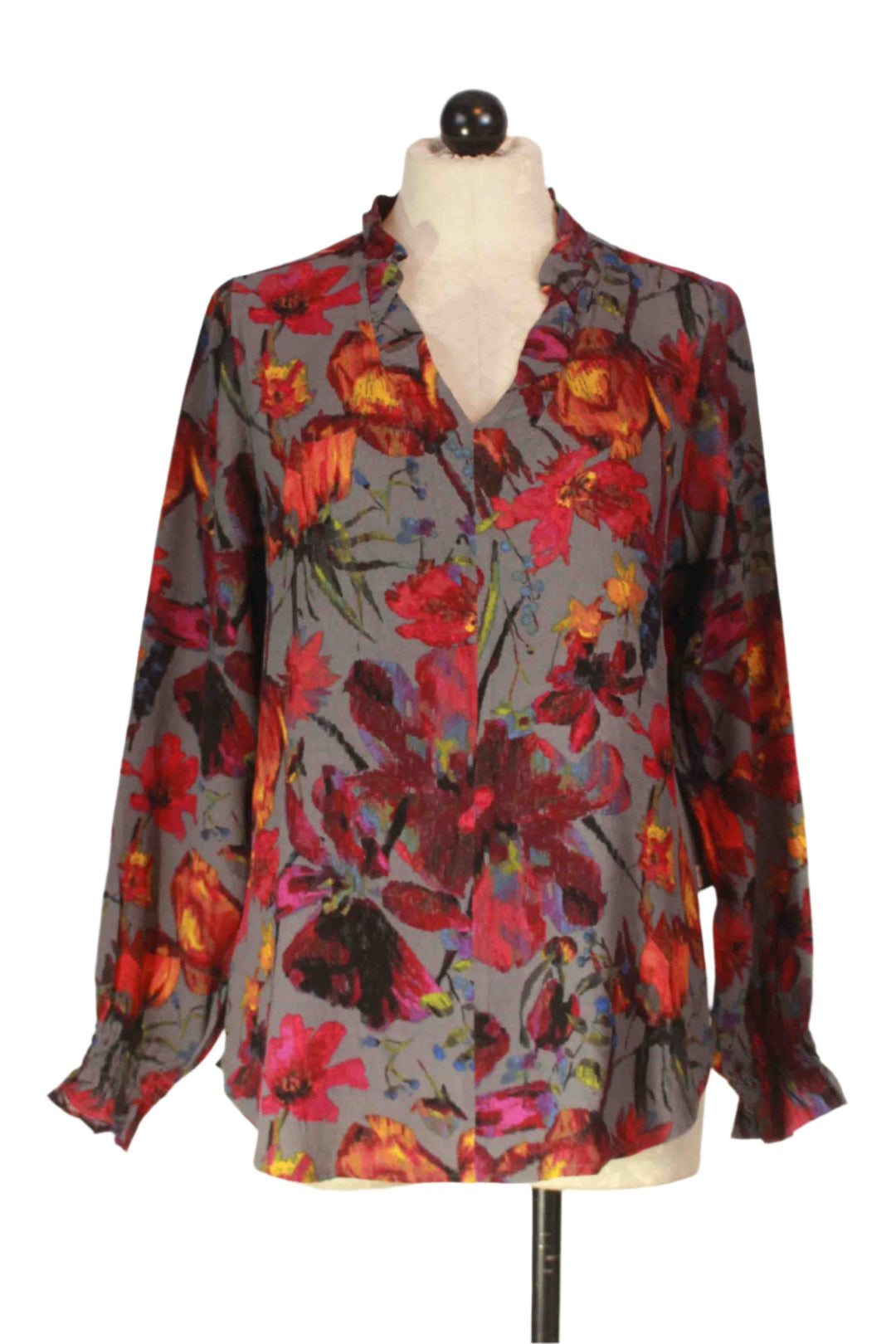 Iron Floral Crepe Flounce Collar Pullover by Habitat