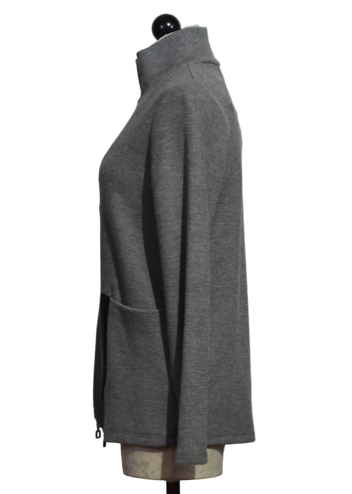 side view of Grey Knit Jacket with Black Zipper by Compli K
