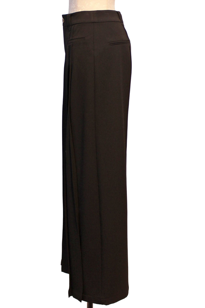 side view of pleat front wide-leg trousers with high waist by Elena Wang