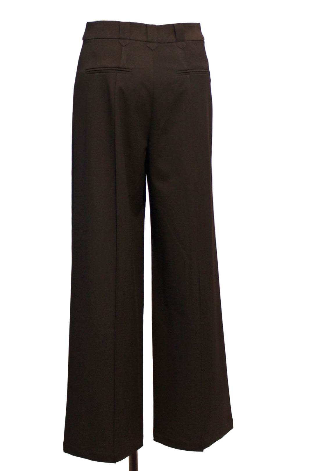 back view of pleat front wide-leg trousers with high waist by Elena Wang