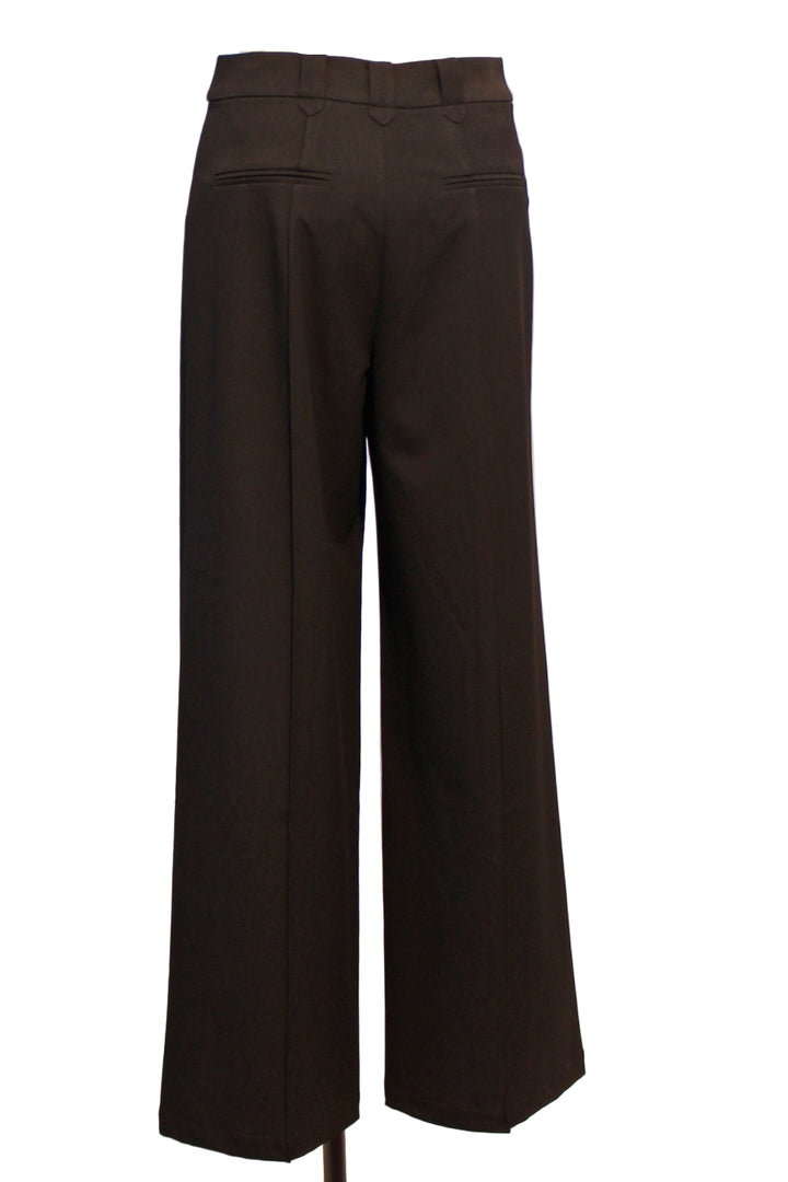 back view of pleat front wide-leg trousers with high waist by Elena Wang