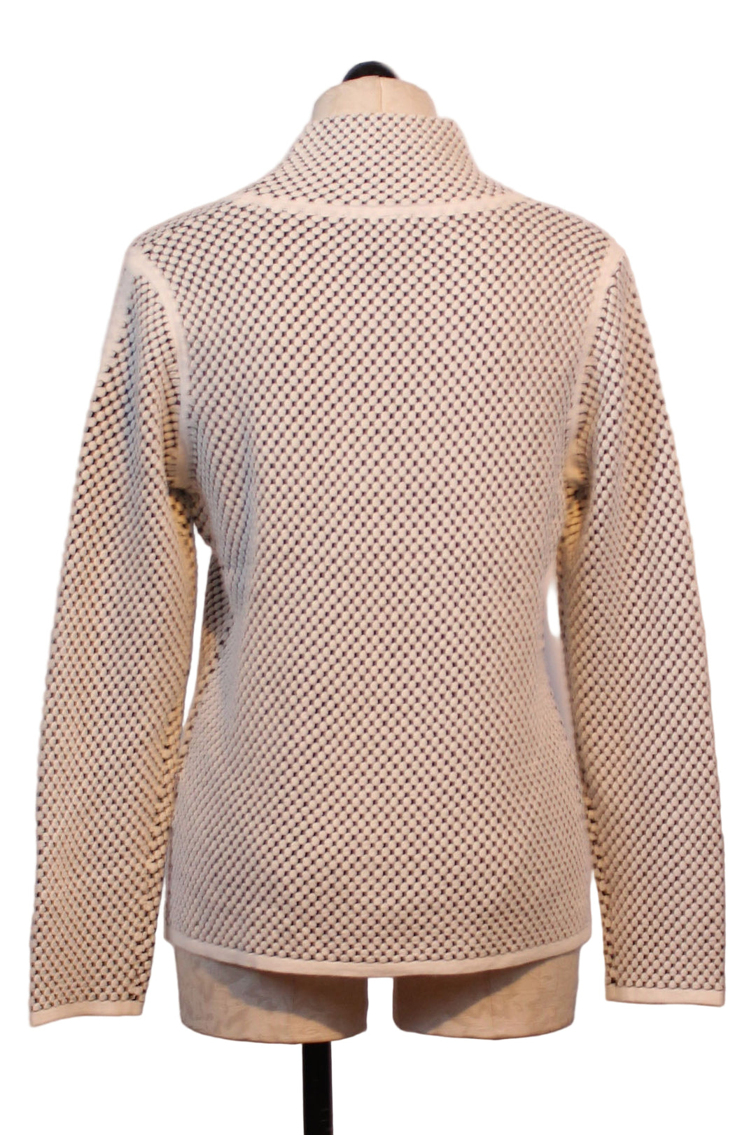 back view of Black and White Mock Neck Sweater by Elena Wang