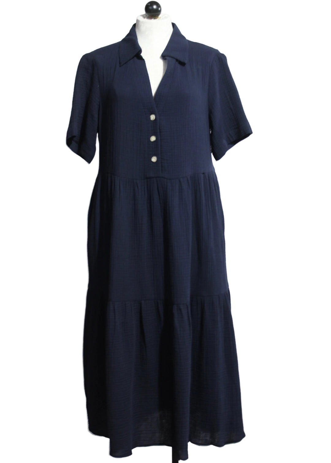  Navy Short Sleeve Gauzy Cotton Dress by Compli K 