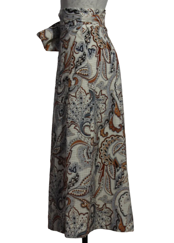 side view of the Estine Wrap Skirt by Marie Oliver in the Trinity Paisley print