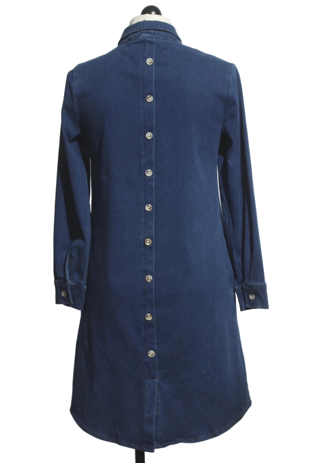 back view of Blue Stretch Denim Shirt Dress by Compli K