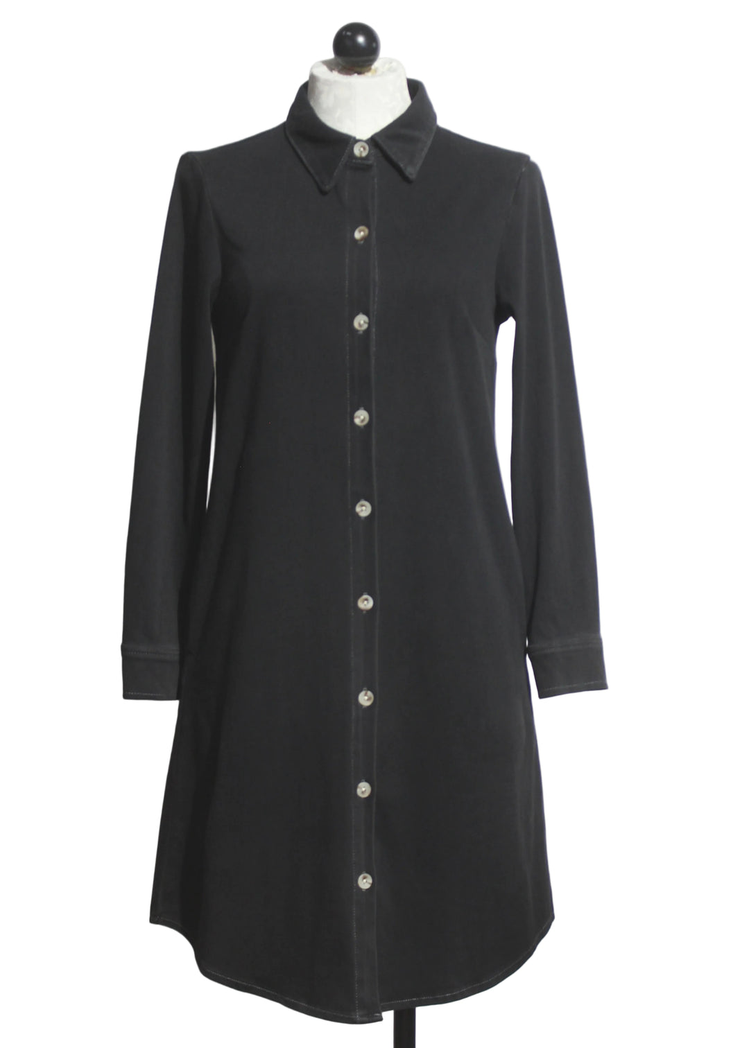 Black Stretch Denim Shirt Dress by Compli K