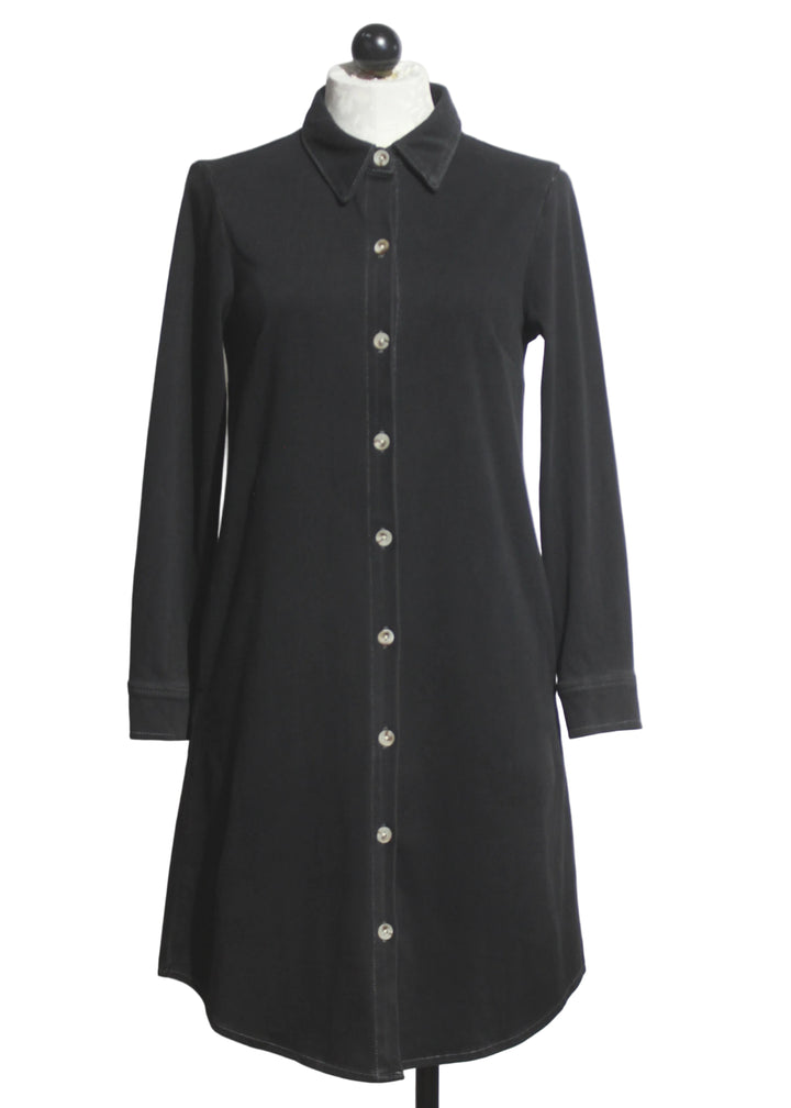 Black Stretch Denim Shirt Dress by Compli K