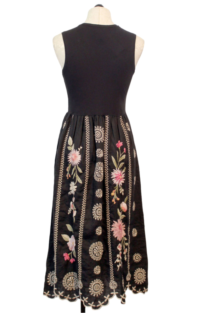 back view of Sleeveless Mixed Media Tank Dress by Johnny Was with embroidered skirt