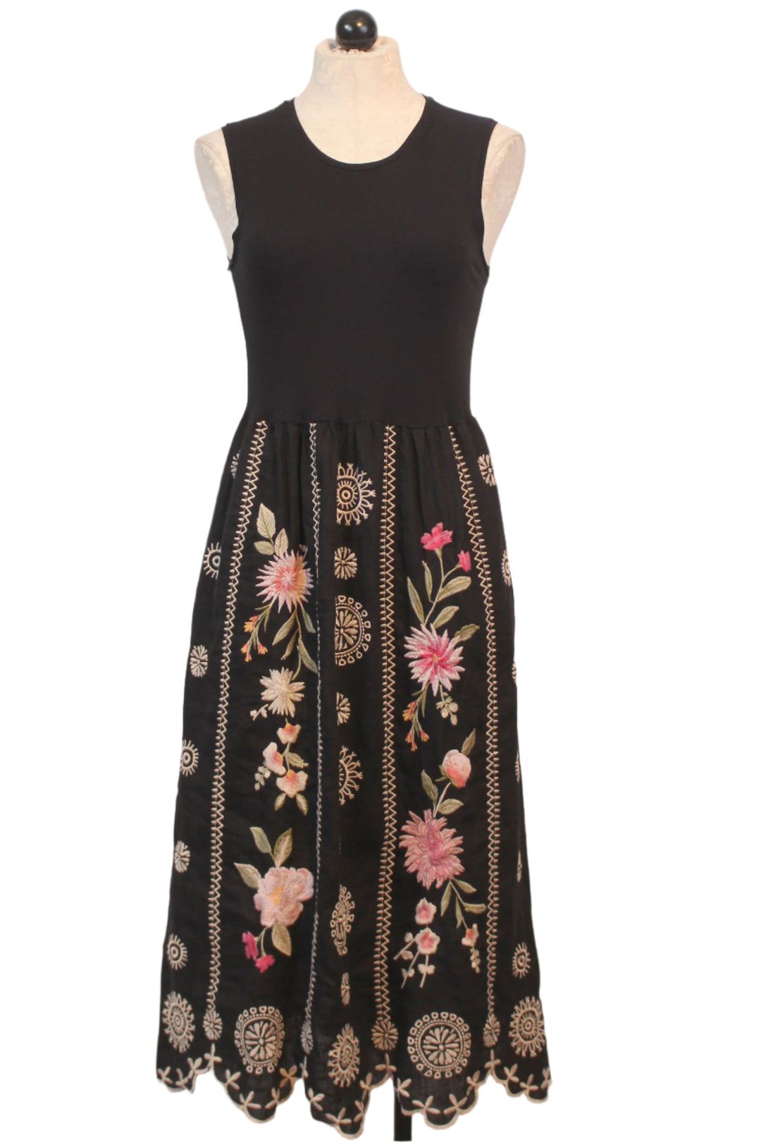Sleeveless Mixed Media Tank Dress by Johnny Was with embroidered skirt