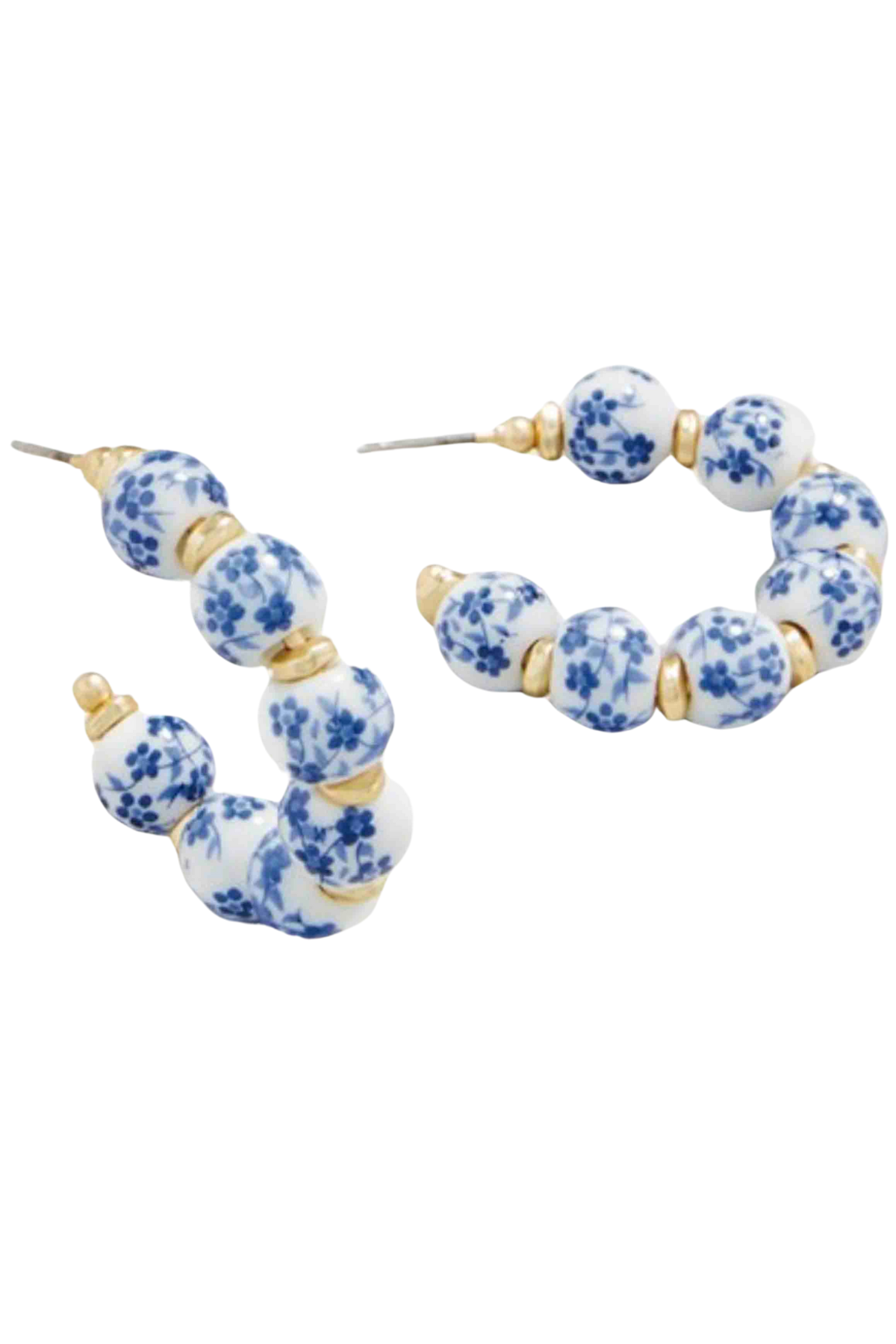Annabelle blue and white beaded ceramic hoop earrings with blue flowers by Spartina 449