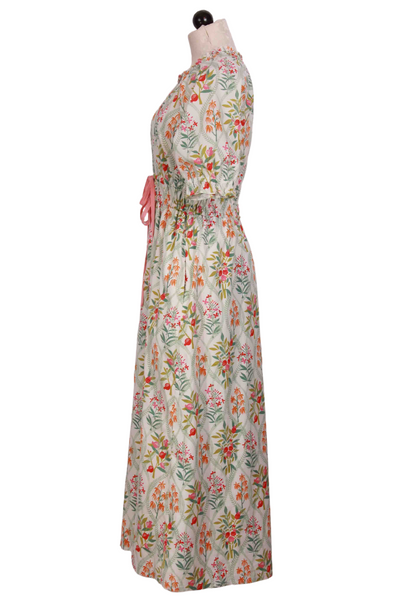 side view of Queenie Topiary White Floral Joanie Midi Length Dress by Spartina
