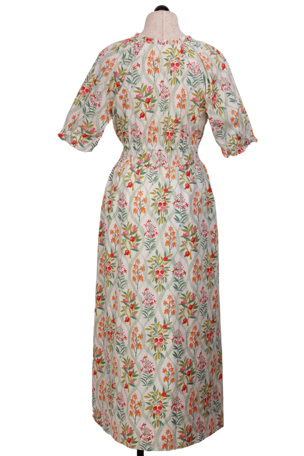 back view of Queenie Topiary White Floral Joanie Midi Length Dress by Spartina