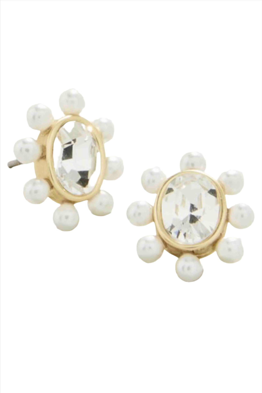 Oval Glass Crystal Queen Stud Earrings by Spartina 449 framed with beautiful faux pearls