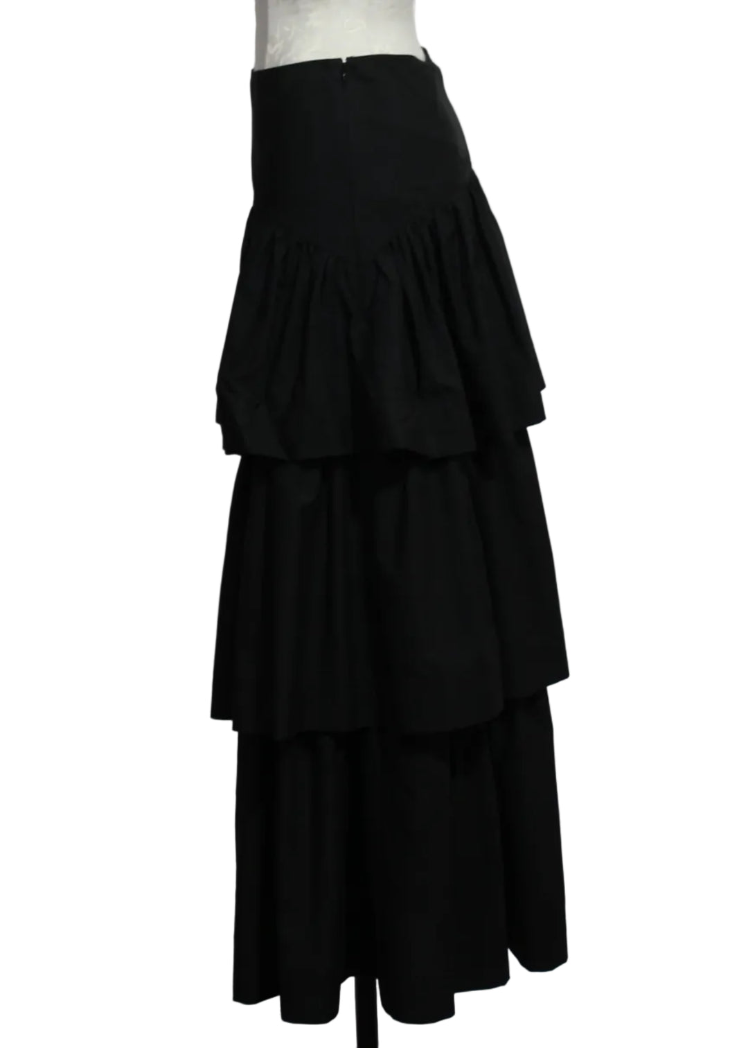 side view of Baylor Black Tiered Ruffle Skirt by Marie Oliver 
