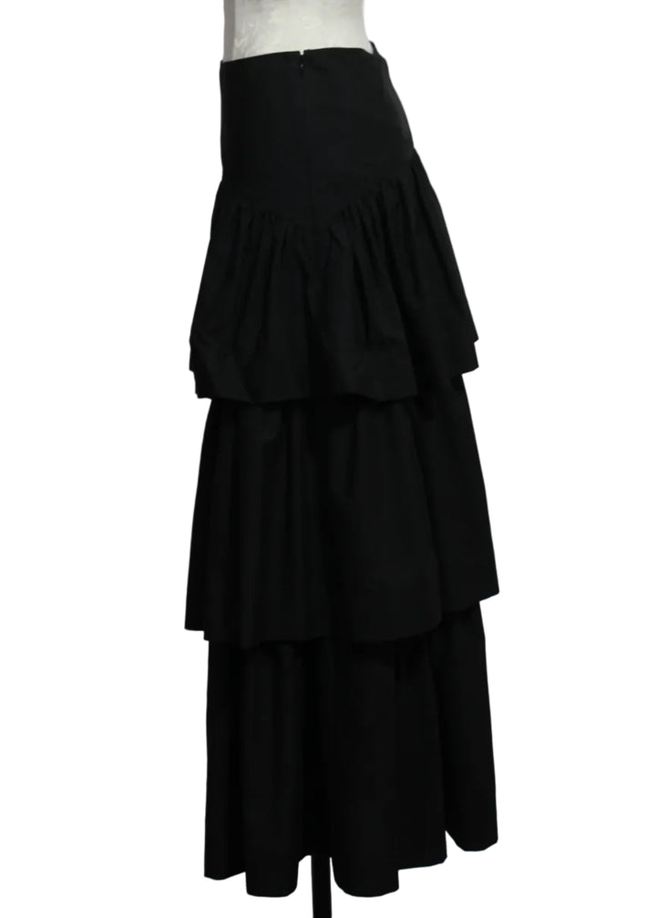 side view of Baylor Black Tiered Ruffle Skirt by Marie Oliver 