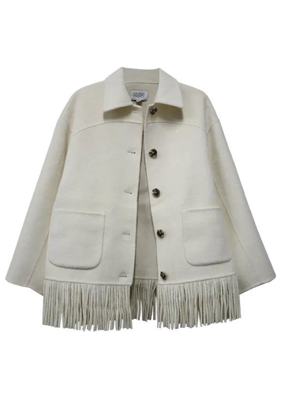Cream colored Yara Fringe Jacket by Fifteen Twenty