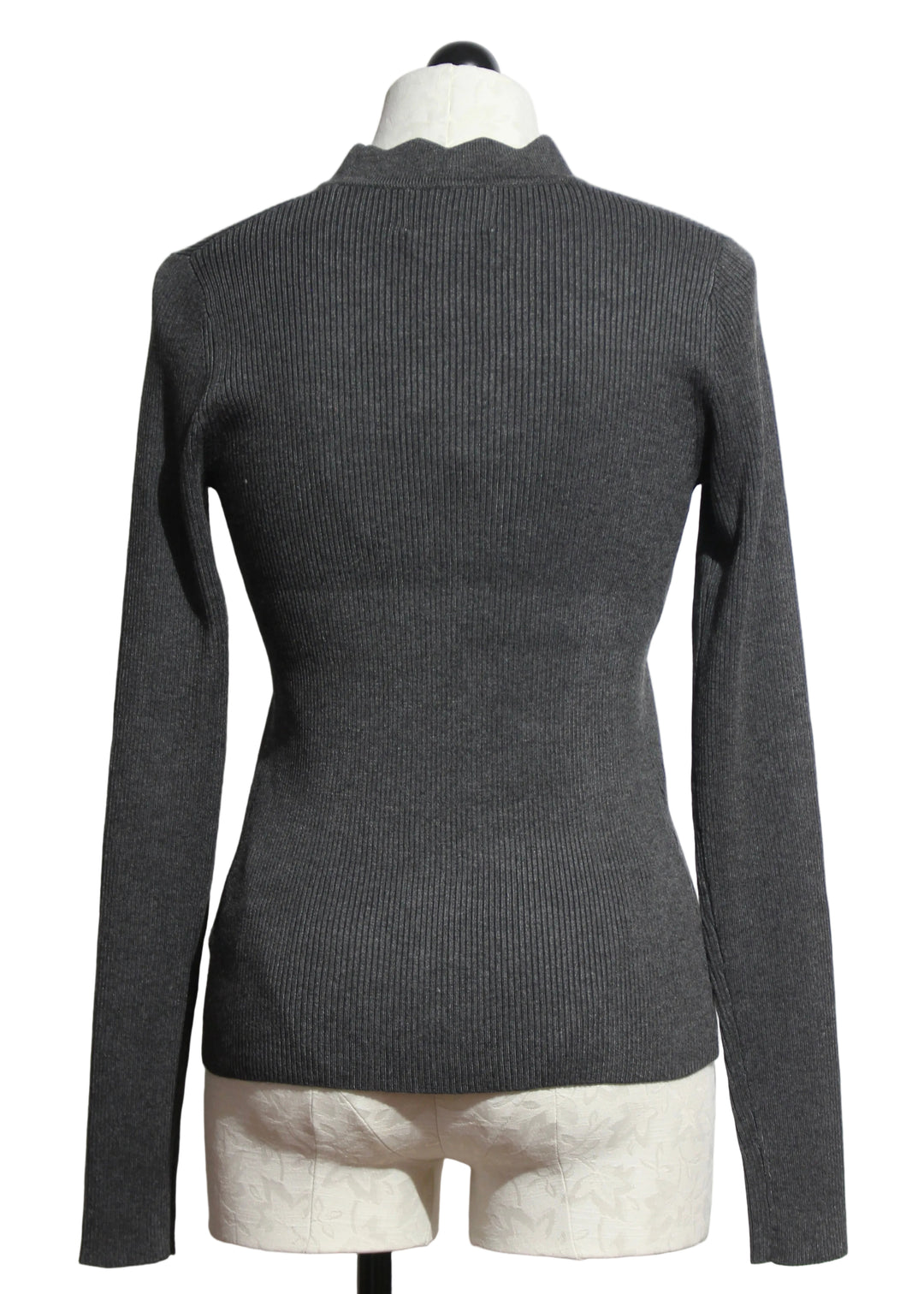 Back view of The Charcoal Bliss Scallop Edge Cardigan by Fifteen Twenty