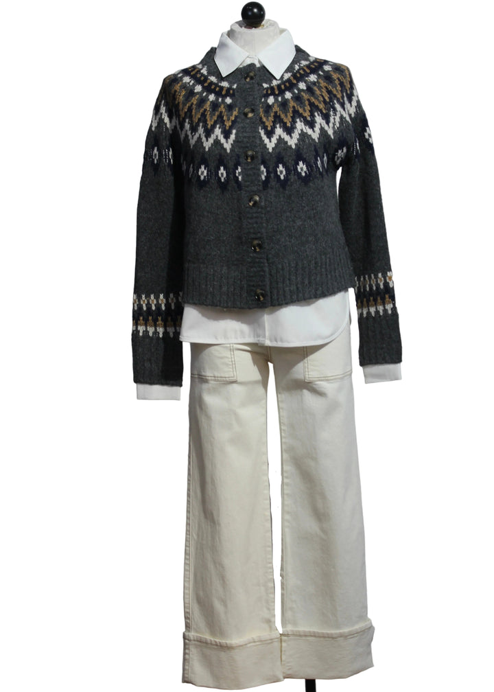 the Alina Mixed Media Cardigan by Fifteen Twenty paired with the Patch Pocket Cuffed Jeans by Fifteen Twenty