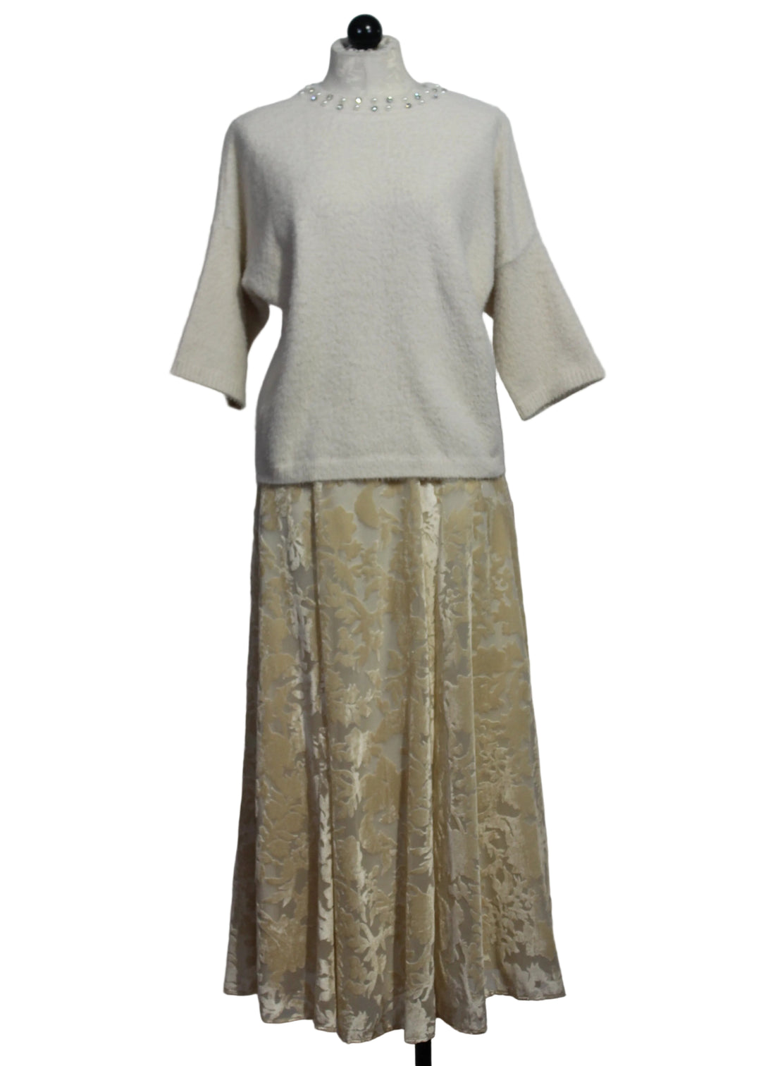 Monroe Skirt by Marie Oliver in Peony paired with the Felicity Sweater in Cream by Cartolina