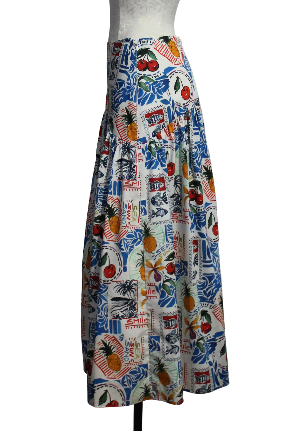 side view of Vicki Skirt by Marie Oliver in the Postcard Print