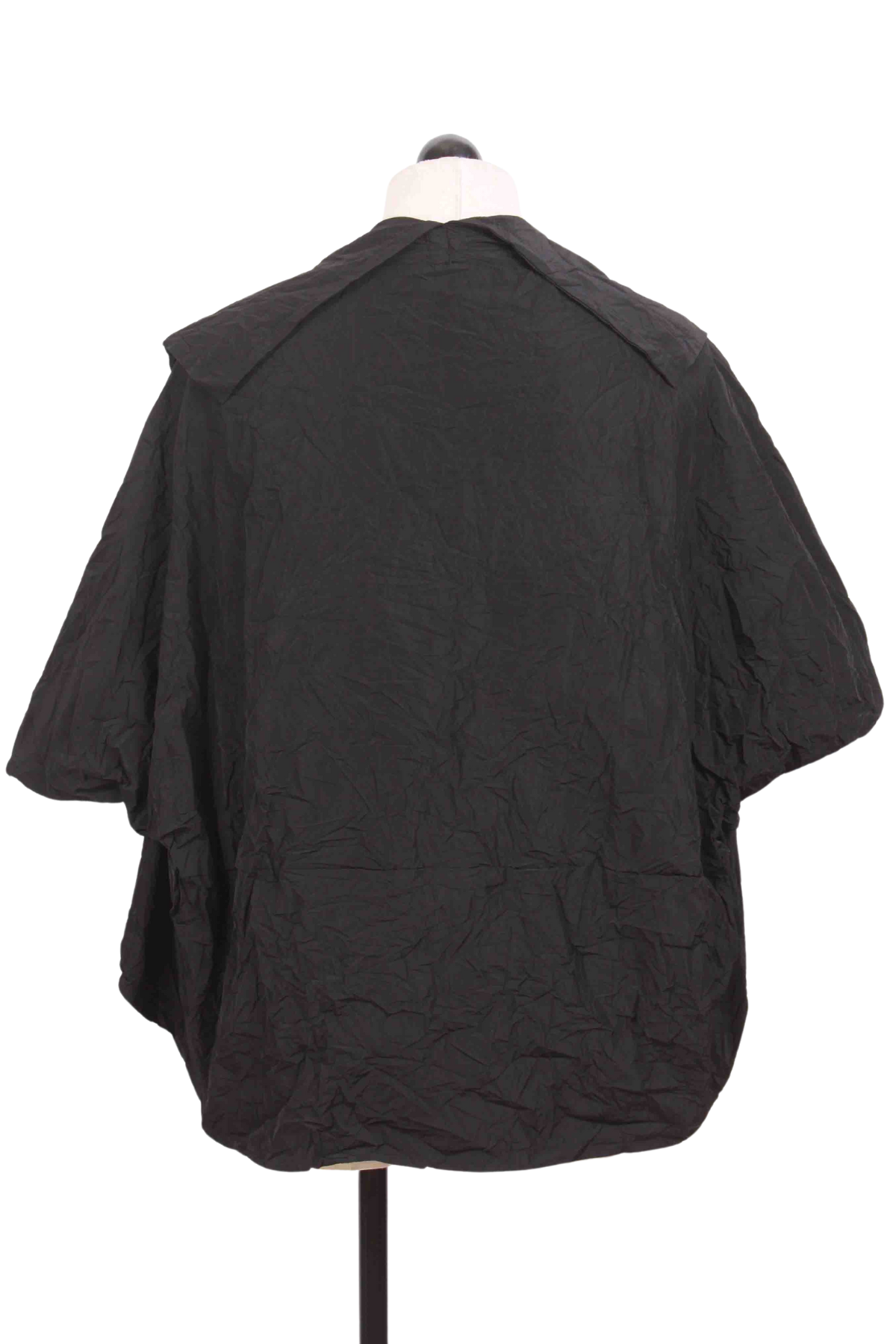 back view of black Short Sleeve Crinkle Open Front Jacket by Reina Lee