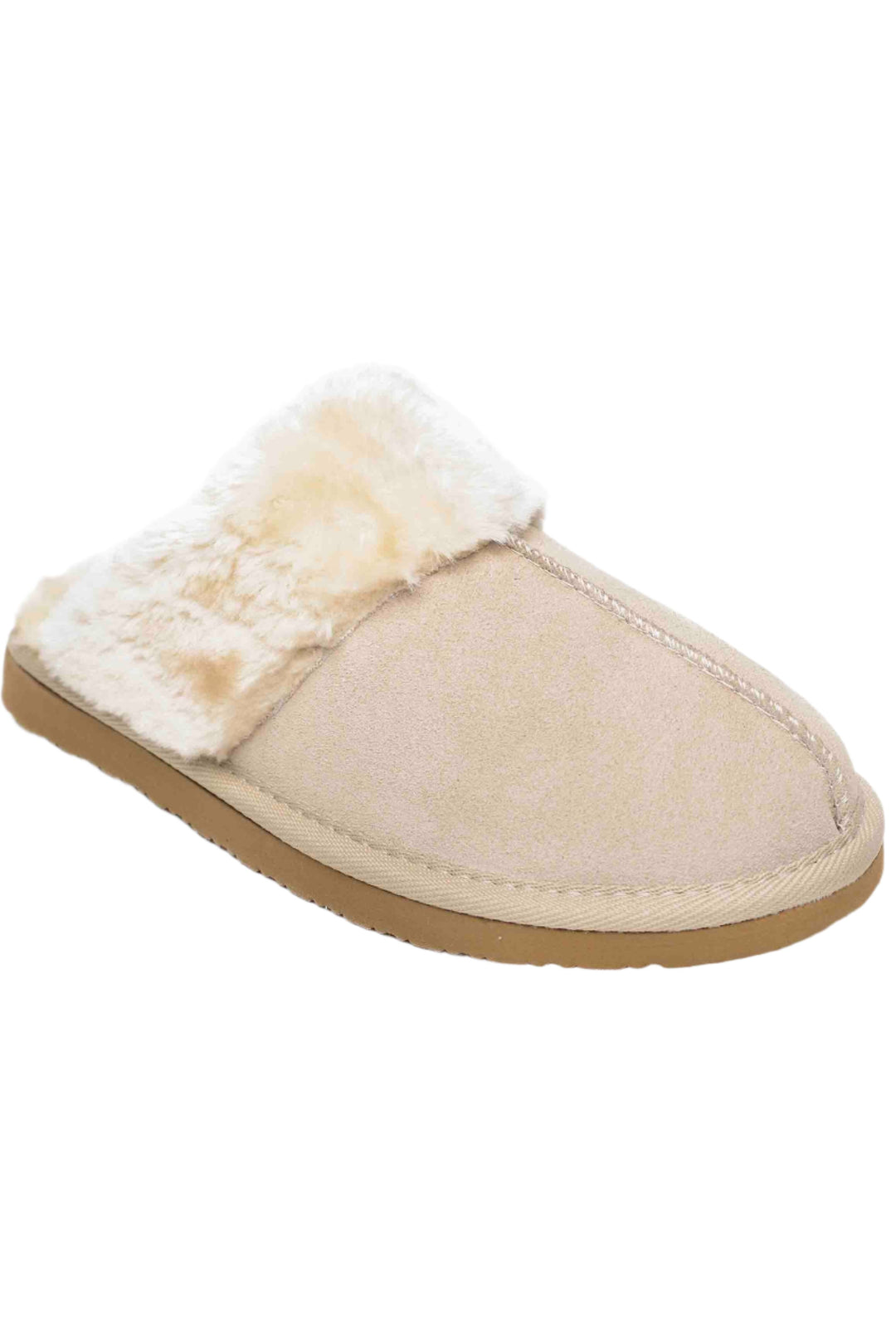 front angled view of Chesney colored Women's Best-Selling Suede Cozy Lined Chesney Slipper by Minnetonka