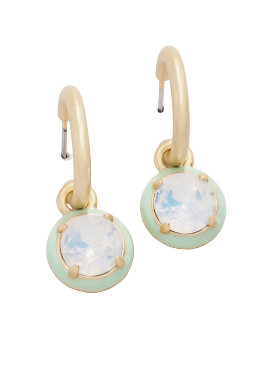 Clara Drop Hoop Earrings by Spartina 449 with white opal glass crystals