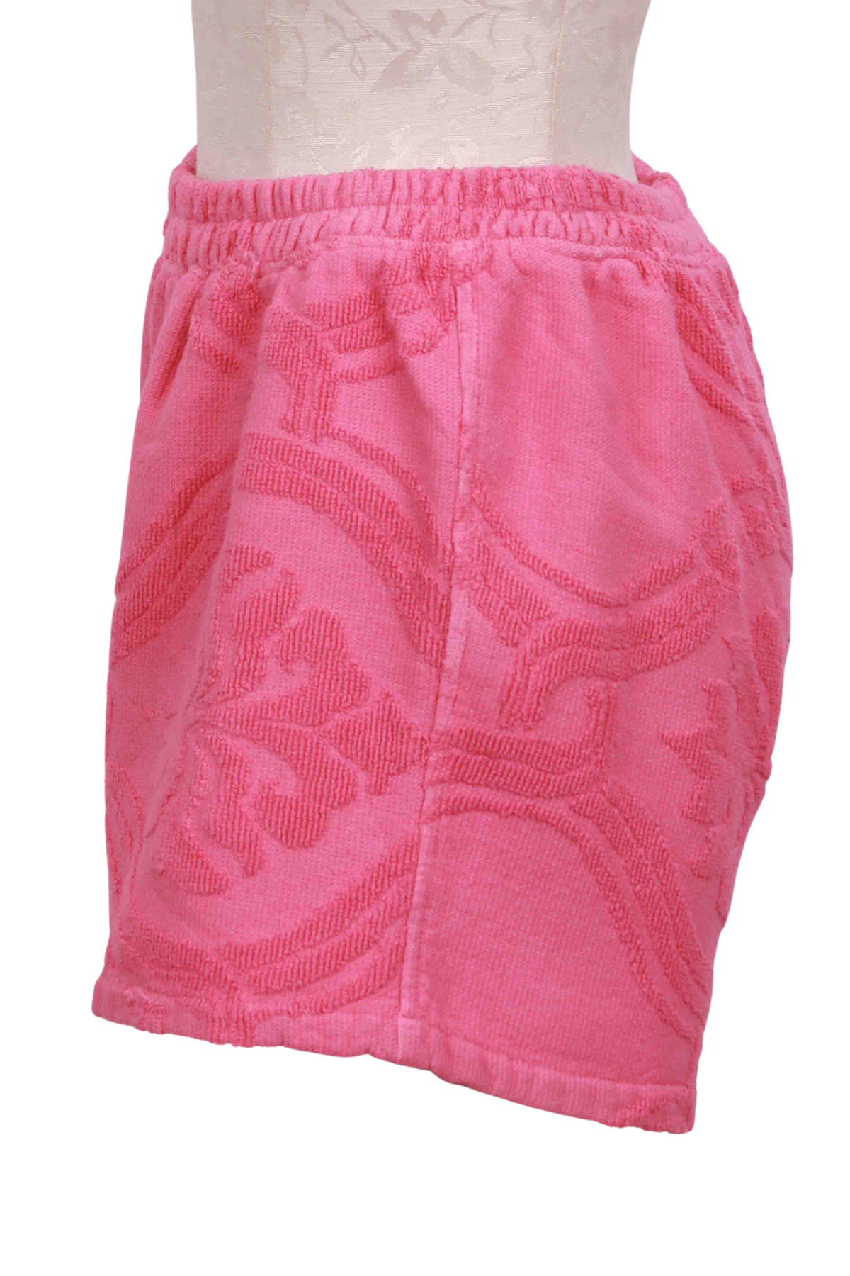 side view of Pink Terry Lambratoritis Terry Cloth Shorts by Devotion Twins