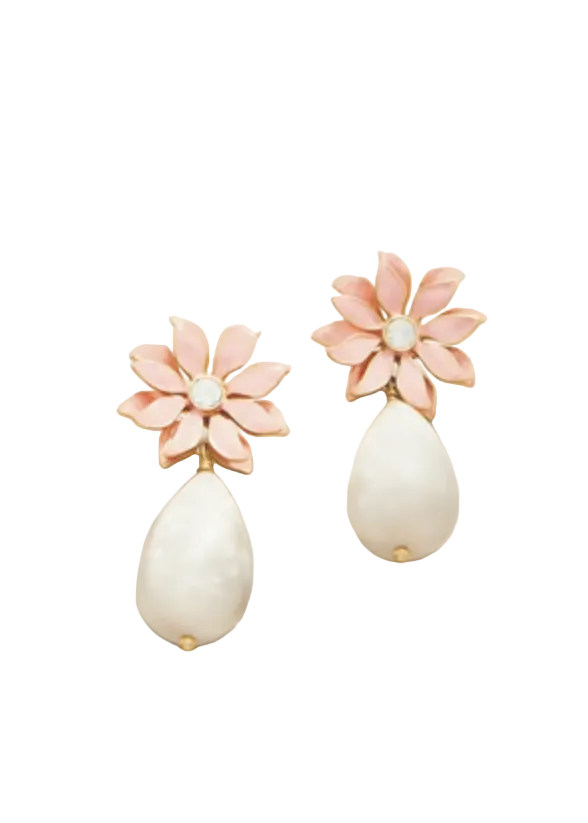 Floral Dew Drop Earrings Pink White-Spartina 449