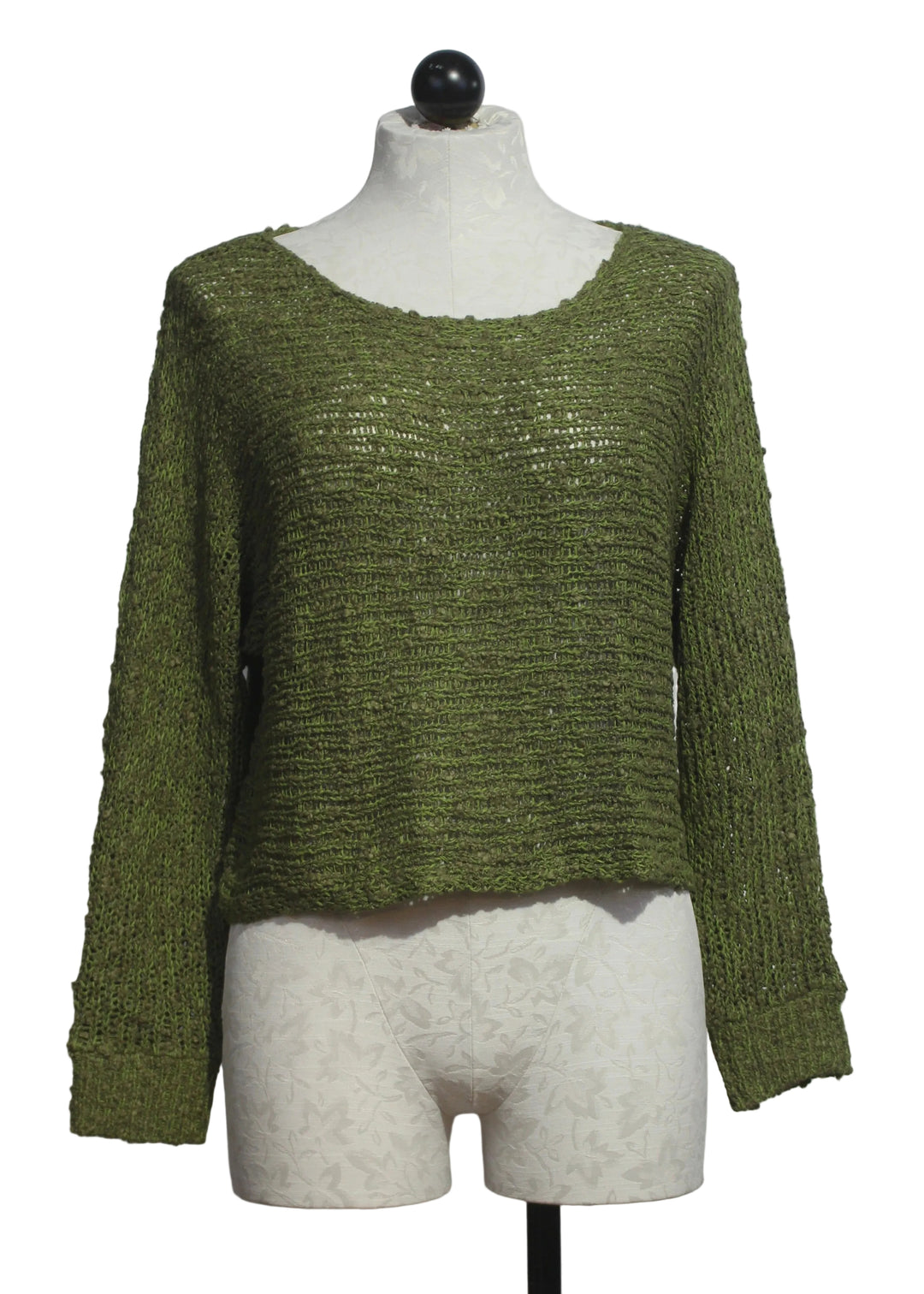 The Laguna Long Sleeve Cropped Pullover by Island Tribe Knits in Avocado