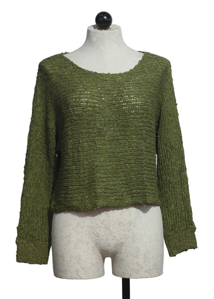 The Laguna Long Sleeve Cropped Pullover by Island Tribe Knits in Avocado
