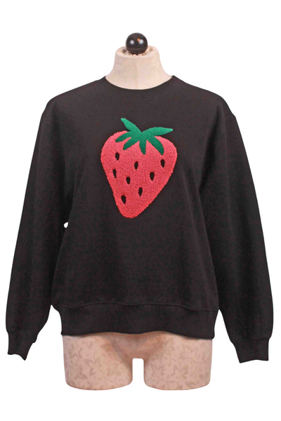 Black Oversized Strawberry Applique Sweatshirt by Compania Fantastica