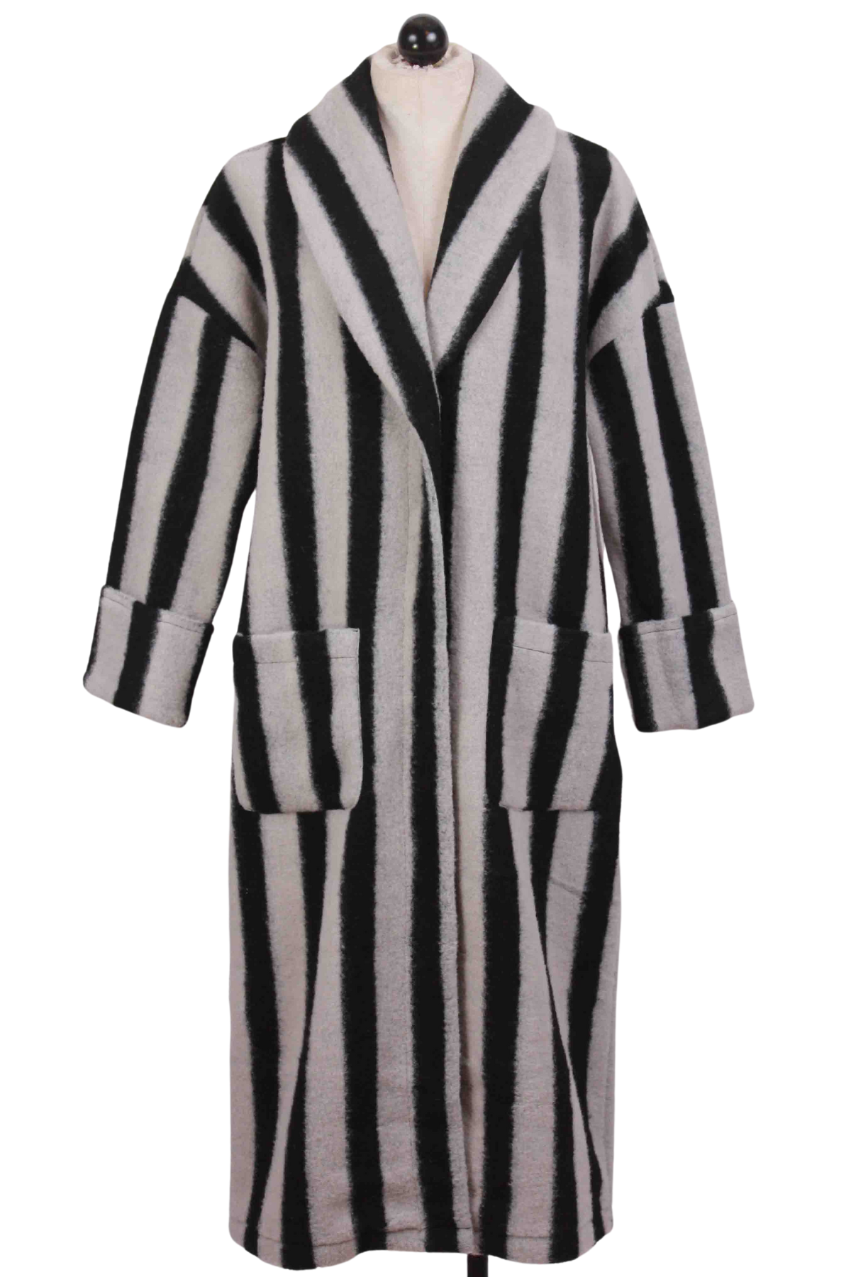 Sand and Black Earn Stripes Car Coat by Liv by Habitat