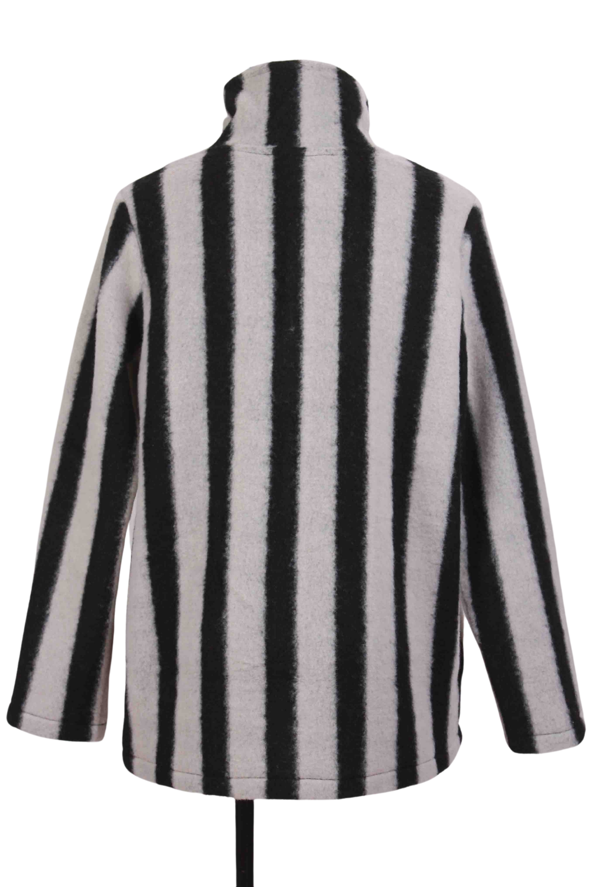 back view of black and sand Earn Stripes Swing Coat by Liv by Habitat
