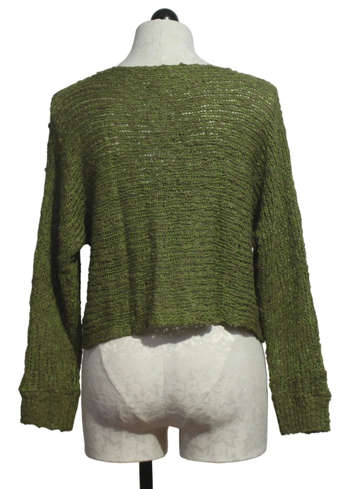 back view of The Laguna Long Sleeve Cropped Pullover by Island Tribe Knits in Avocado