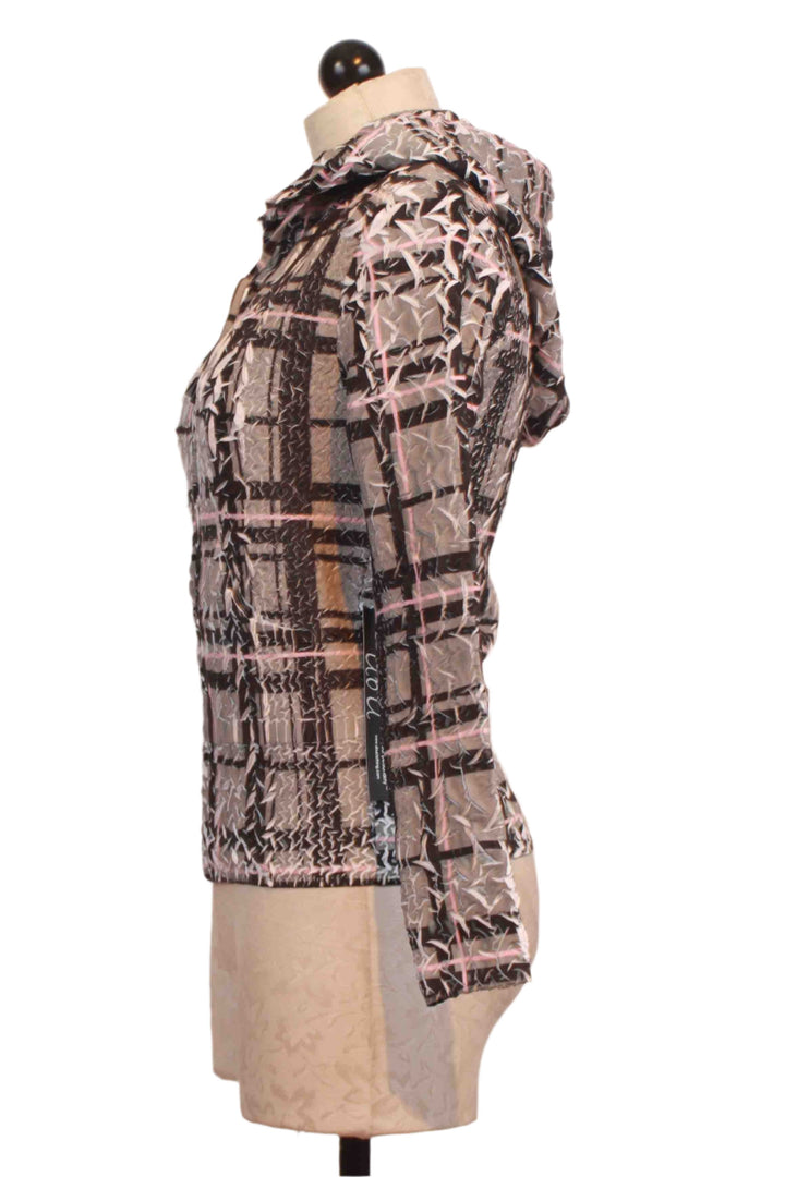 side view of Blush Plaid and Black Reversible Micro Suede Zip Hoodie by UBU