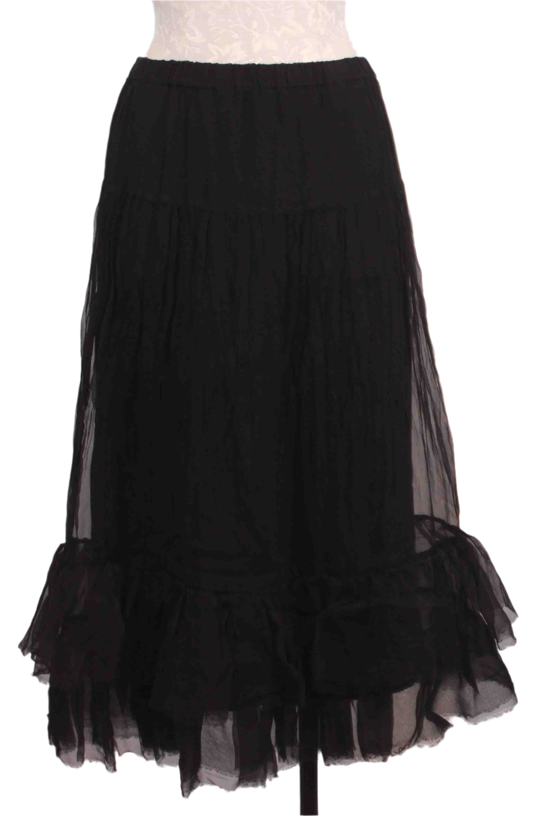 Black Silk Ruffle Bottom Tulle Skirt by Grizas