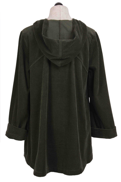 back view of Forest Green Corduroy Tunic Hoodie by Habitat