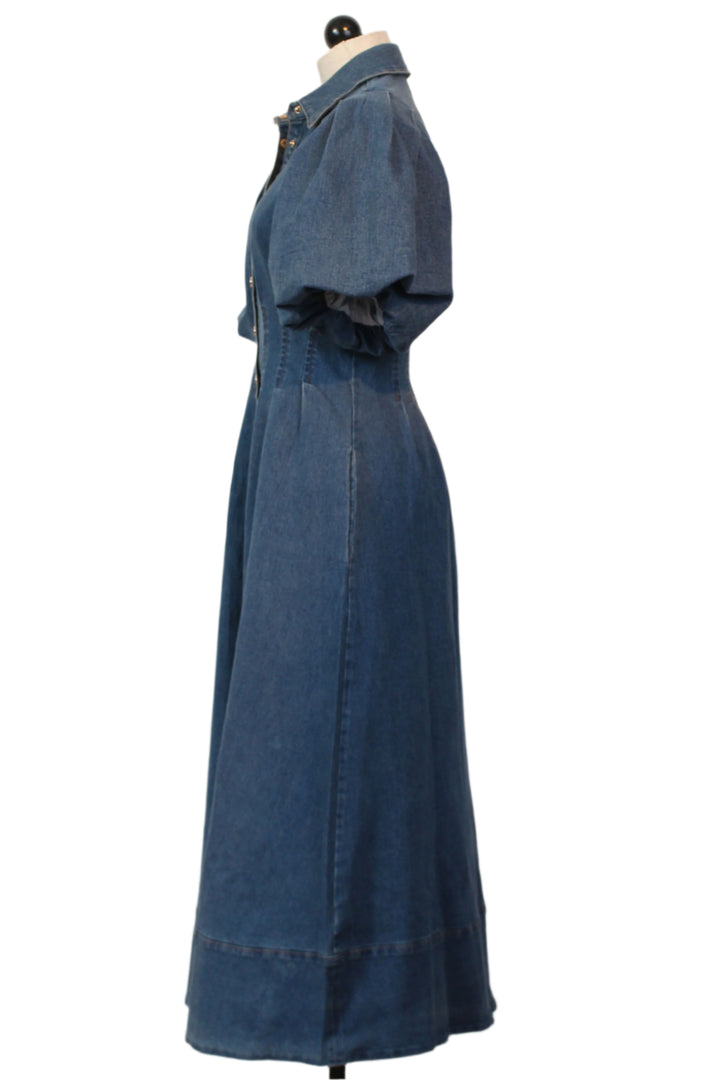 side view of the  Esme Denim Midi shirt dress by Fifteen Twenty 