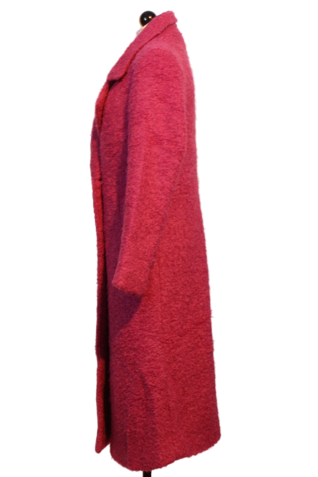 side view of Raspberry Textured Wool Coat by Alison Sheri