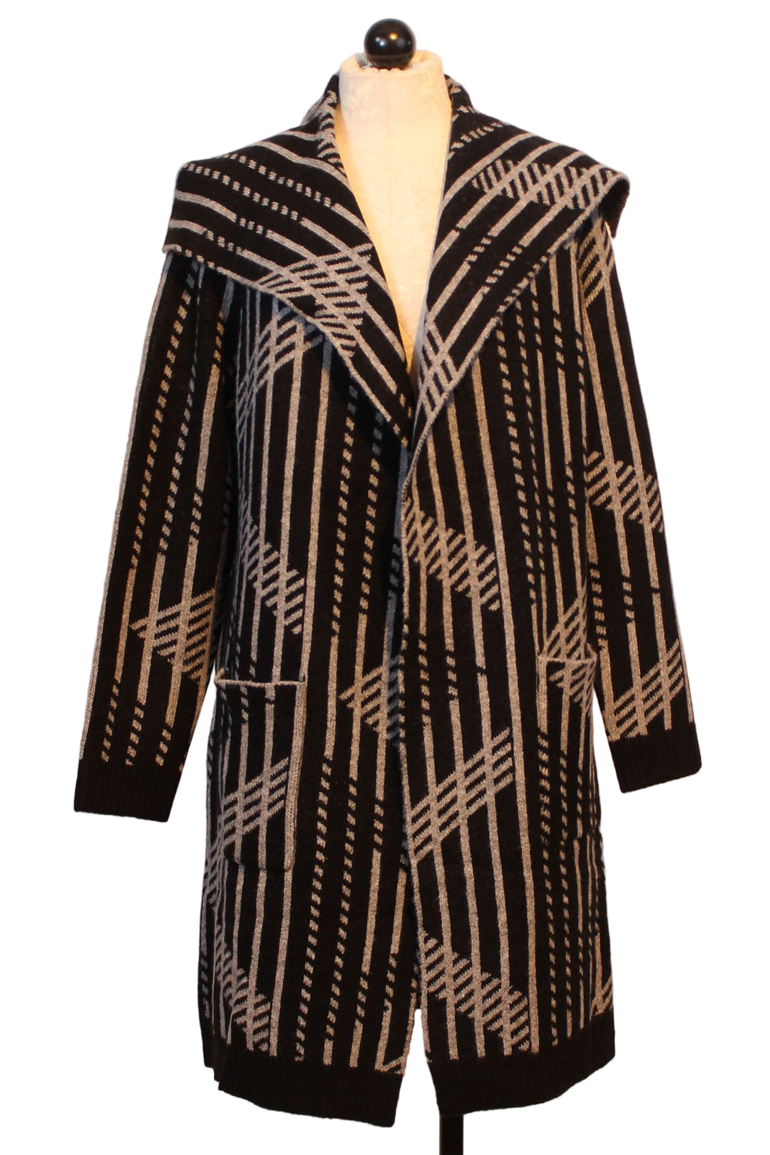 Black and Charcoal Long Striped Open Front Cardigan by Alison Sheri 