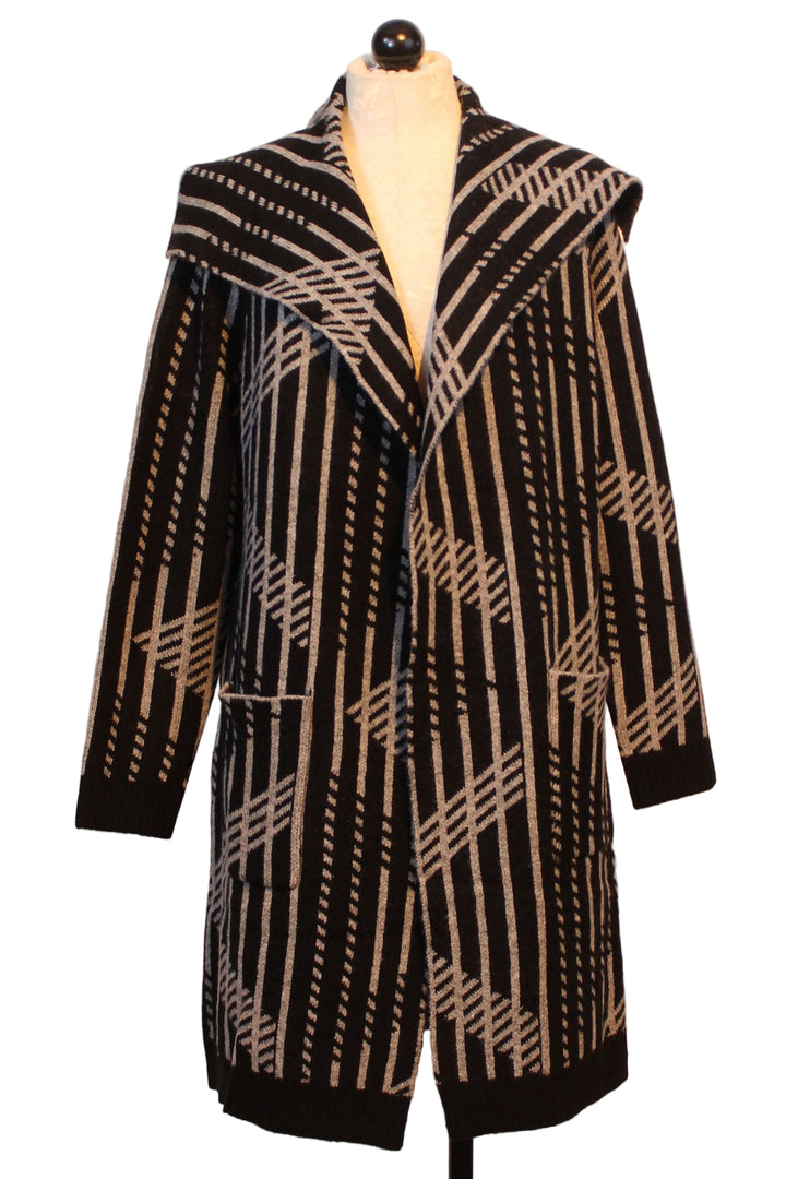 Black and Charcoal Long Striped Open Front Cardigan by Alison Sheri 